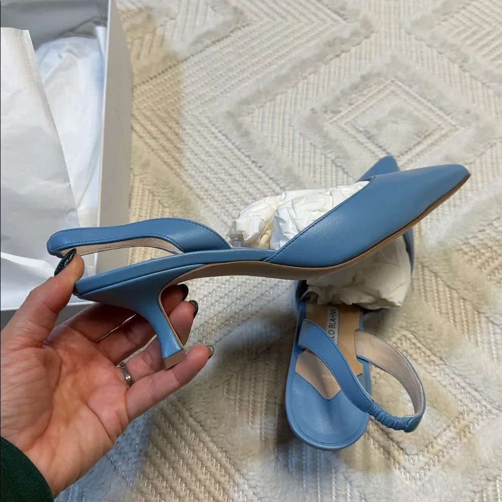 Manolo Blahnik Carolyne Kitten-heel Halter Pumps In Blue